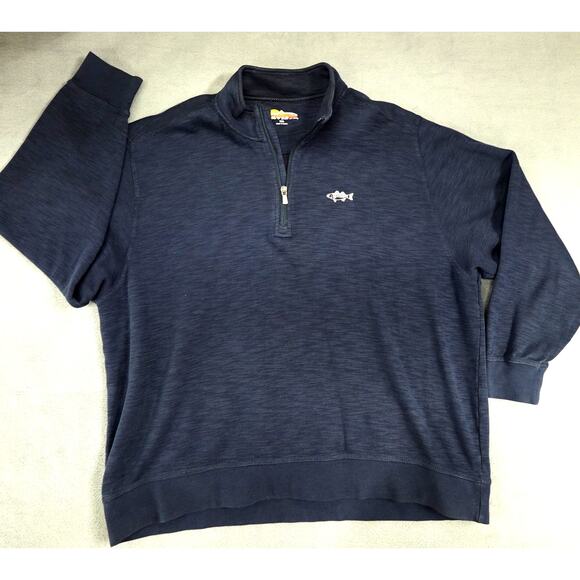 Orvis Sweater Mens Size XXL Navy Knit Pima Cotton Quarter Zip Pullover Outdoor - Picture 1 of 7